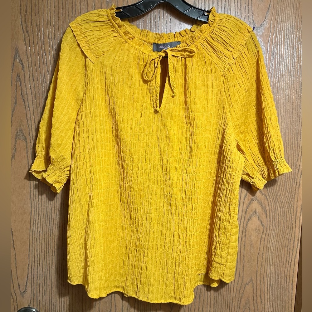 EUC Elegant Mustard Blouse with Tie Neck